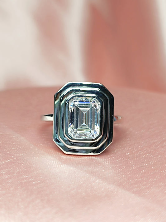 RKC 0.90 Ct Emerald Cut Certified Moissanite Engagement Rings 925 Sterling Silver Weight 3.5 gm