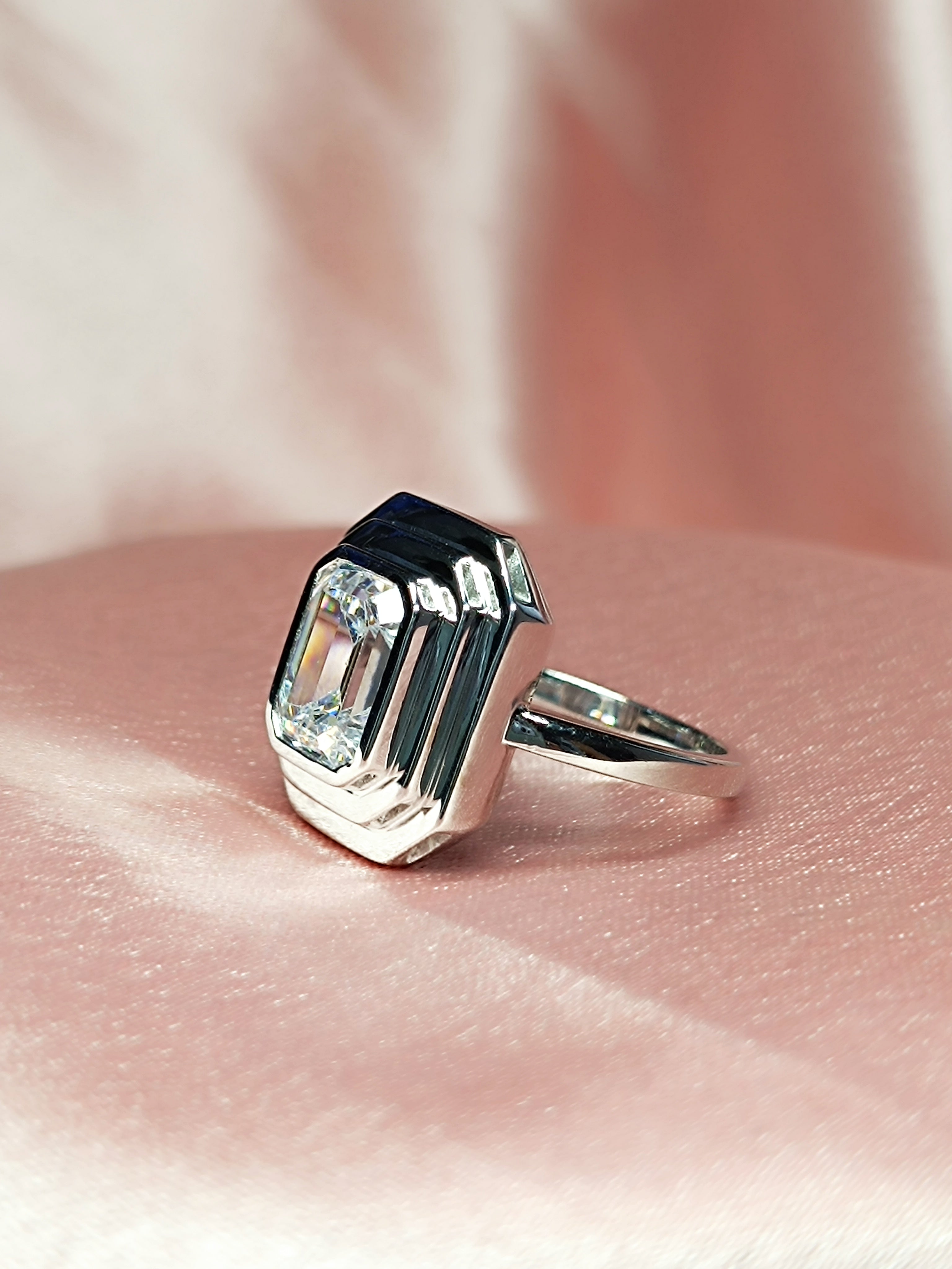 RKC 0.90 Ct Emerald Cut Certified Moissanite Engagement Rings 925 Sterling Silver Weight 3.5 gm