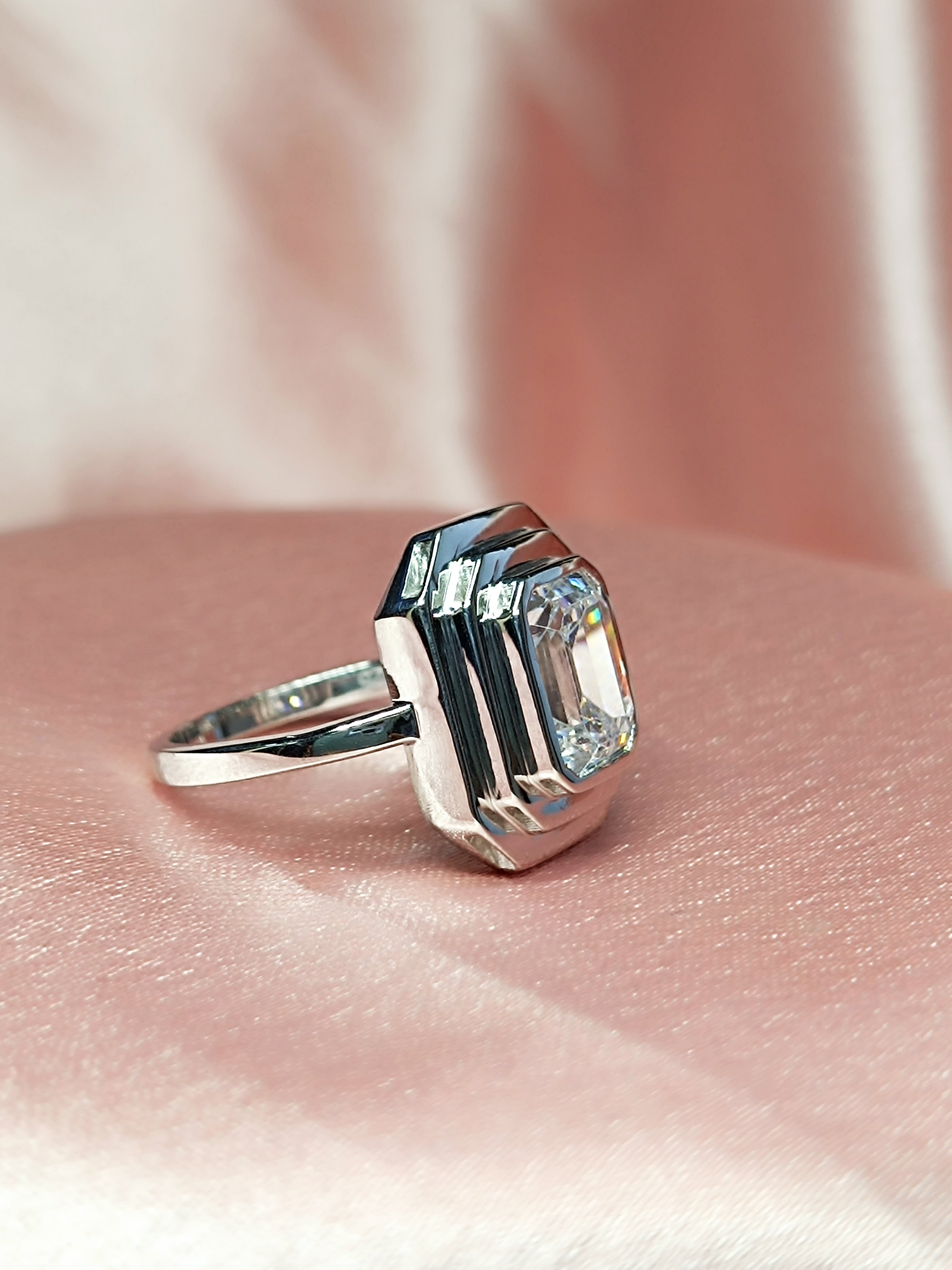 RKC 0.90 Ct Emerald Cut Certified Moissanite Engagement Rings 925 Sterling Silver Weight 3.5 gm