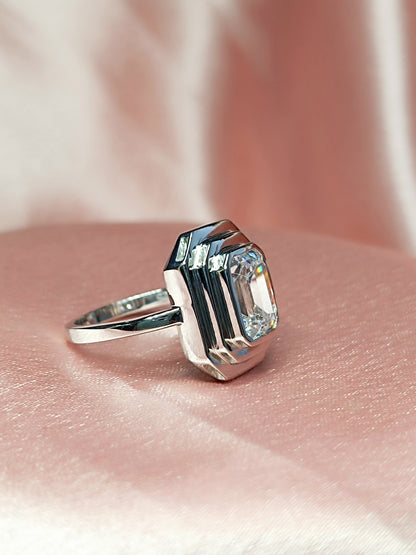 RKC 0.90 Ct Emerald Cut Certified Moissanite Engagement Rings 925 Sterling Silver Weight 3.5 gm