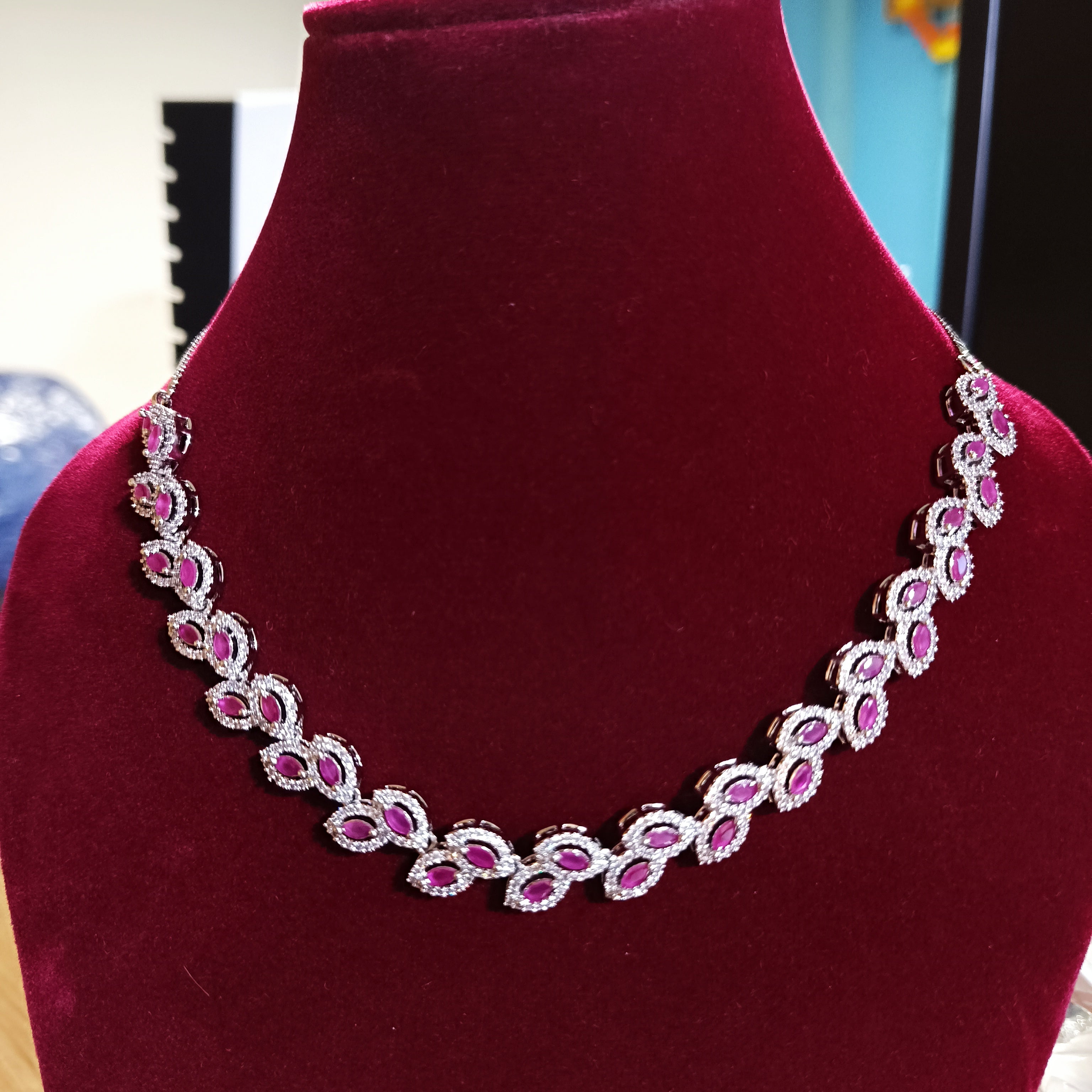 RKC Stunning Necklace Set Solid 925 Sterling Silver with CZ Diamond