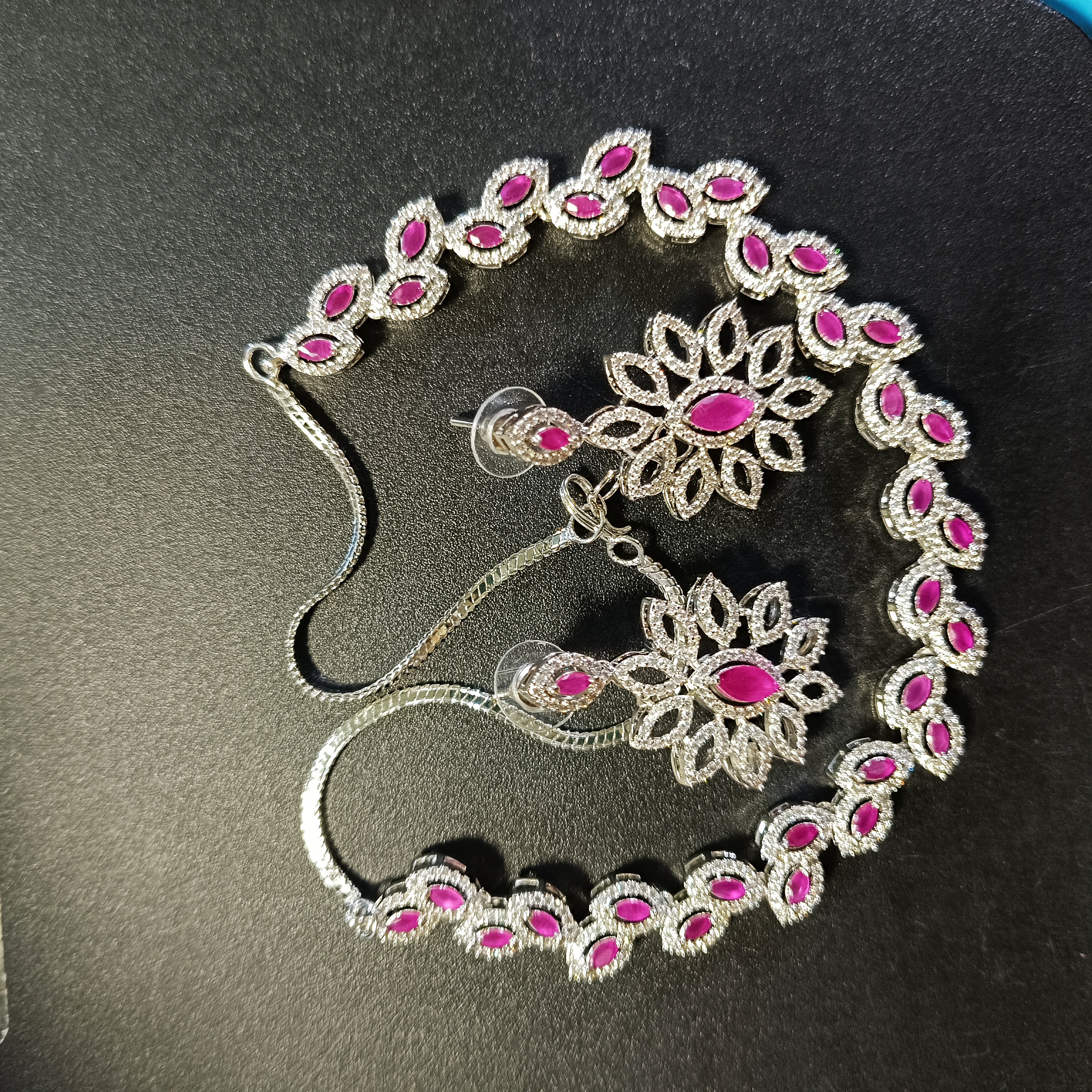 RKC Stunning Necklace Set Solid 925 Sterling Silver with CZ Diamond