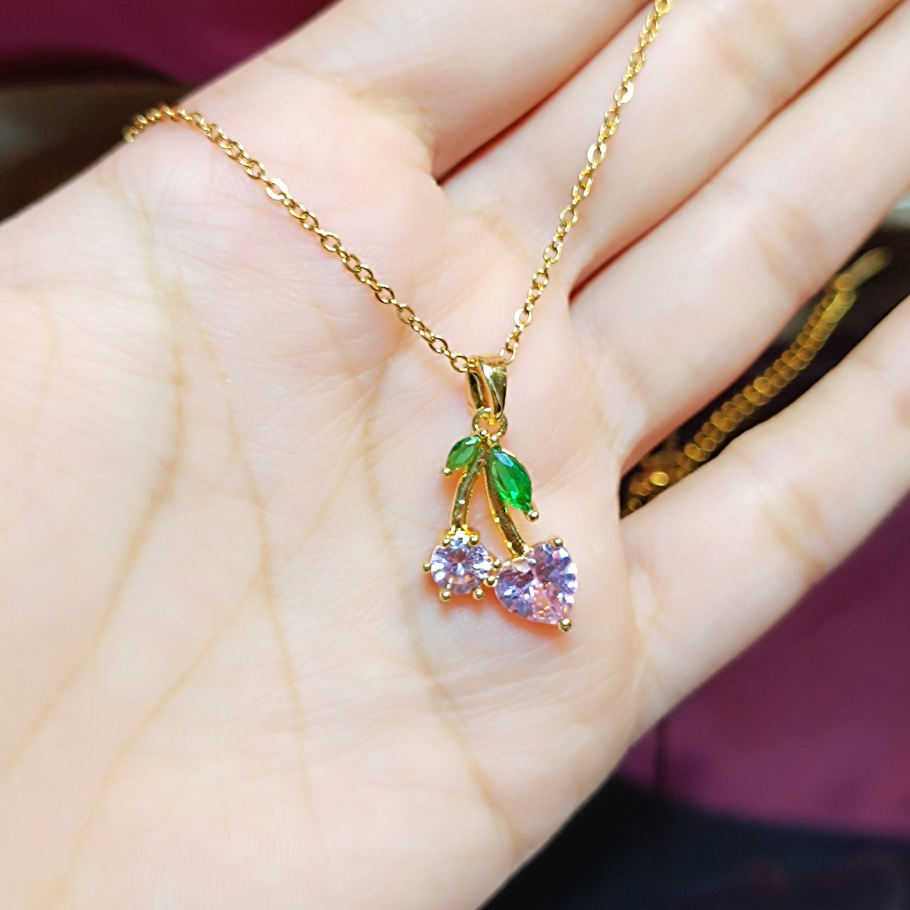 RKC Fancy Cherry Pendant with Pink Sapphire Stone 14k Yellow Gold Over