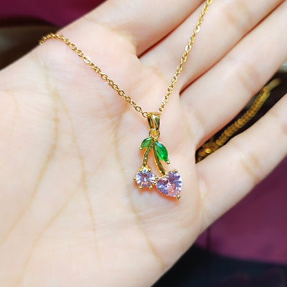 RKC Fancy Cherry Pendant with Pink Sapphire Stone 14k Yellow Gold Over
