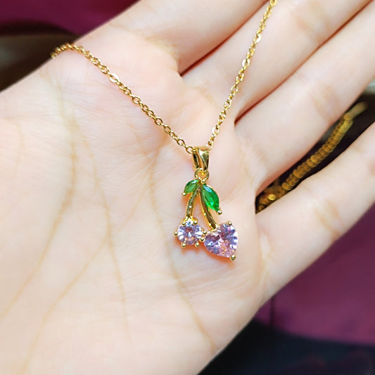RKC Fancy Cherry Pendant with Pink Sapphire Stone 14k Yellow Gold Over