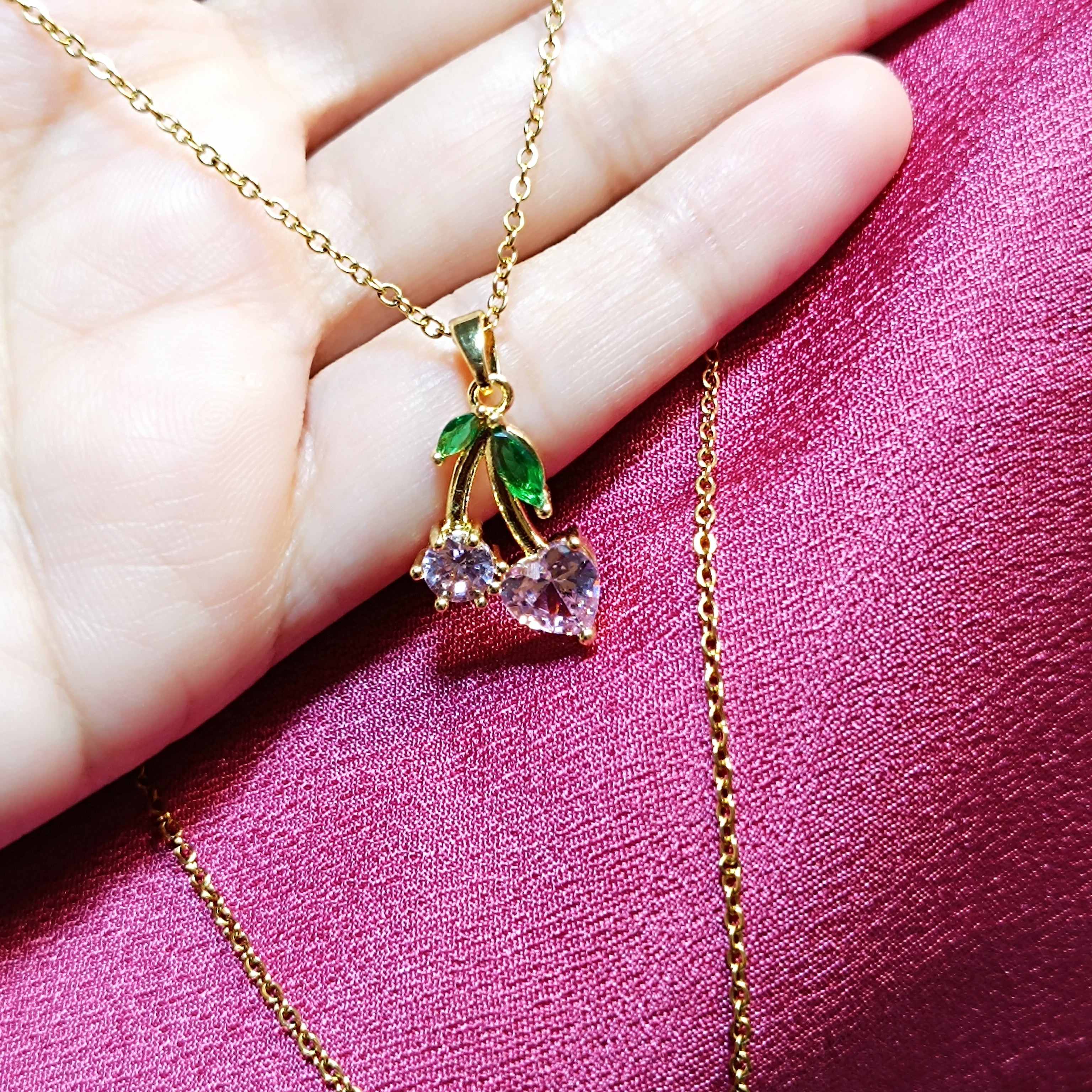 RKC Fancy Cherry Pendant with Pink Sapphire Stone 14k Yellow Gold Over