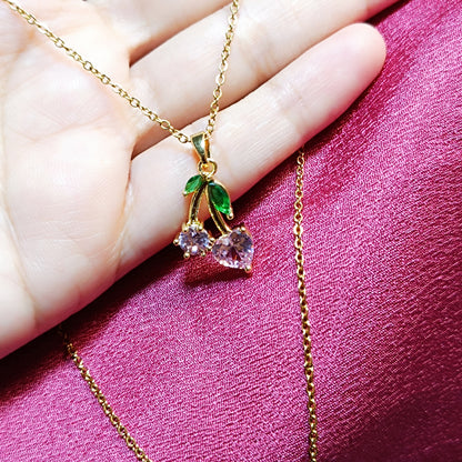 RKC Fancy Cherry Pendant with Pink Sapphire Stone 14k Yellow Gold Over