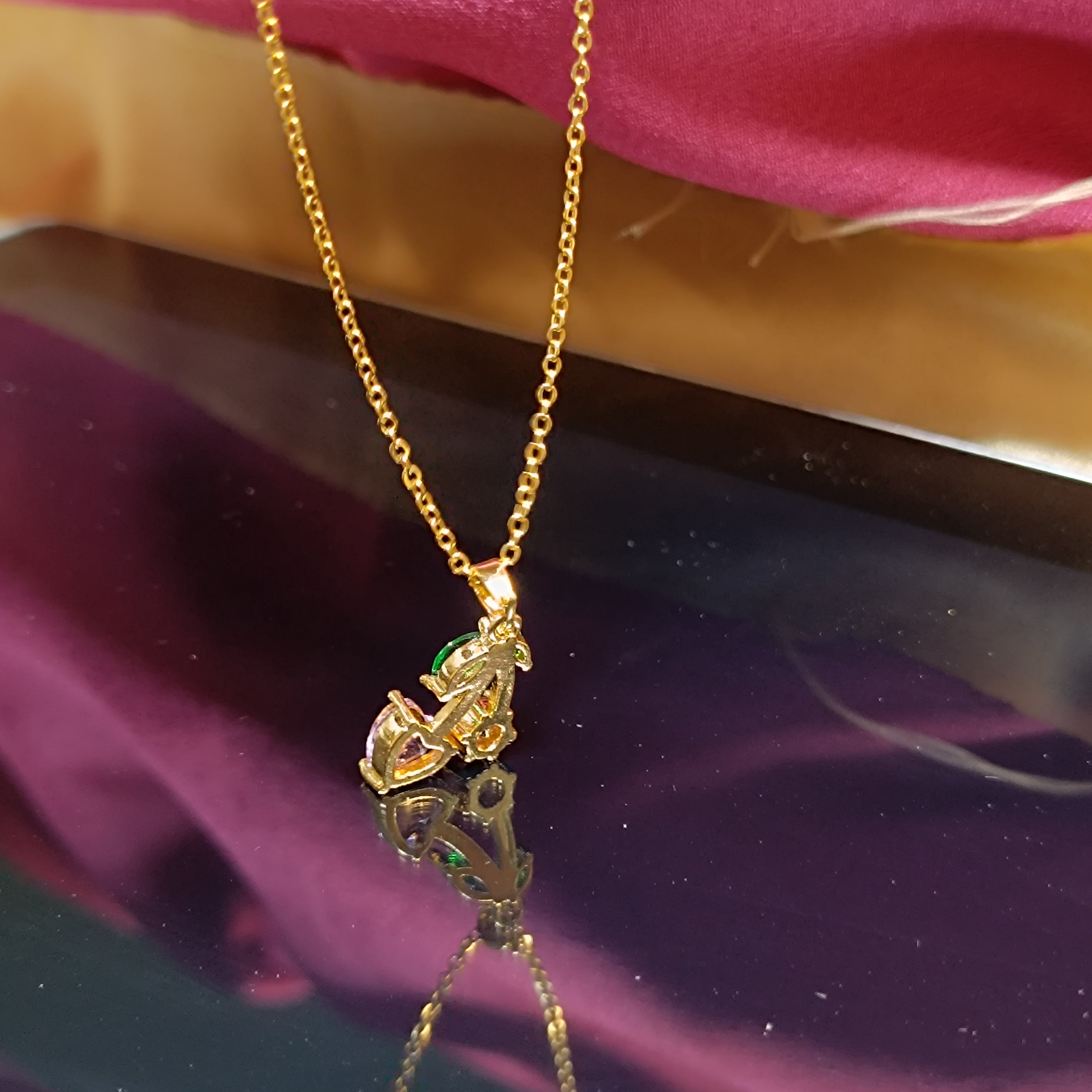 RKC Fancy Cherry Pendant with Pink Sapphire Stone 14k Yellow Gold Over