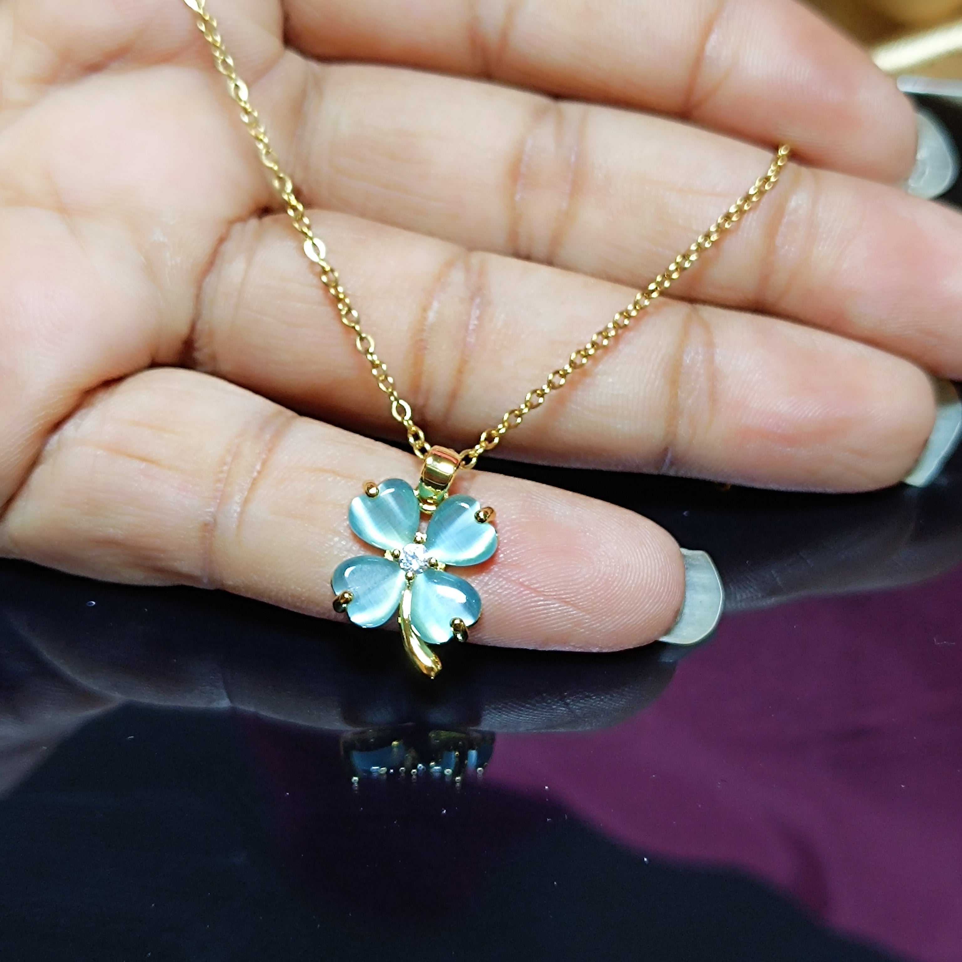 RKC Four Leaf Clover Lucky Necklace – Stylish Good Luck Jewelry Gift