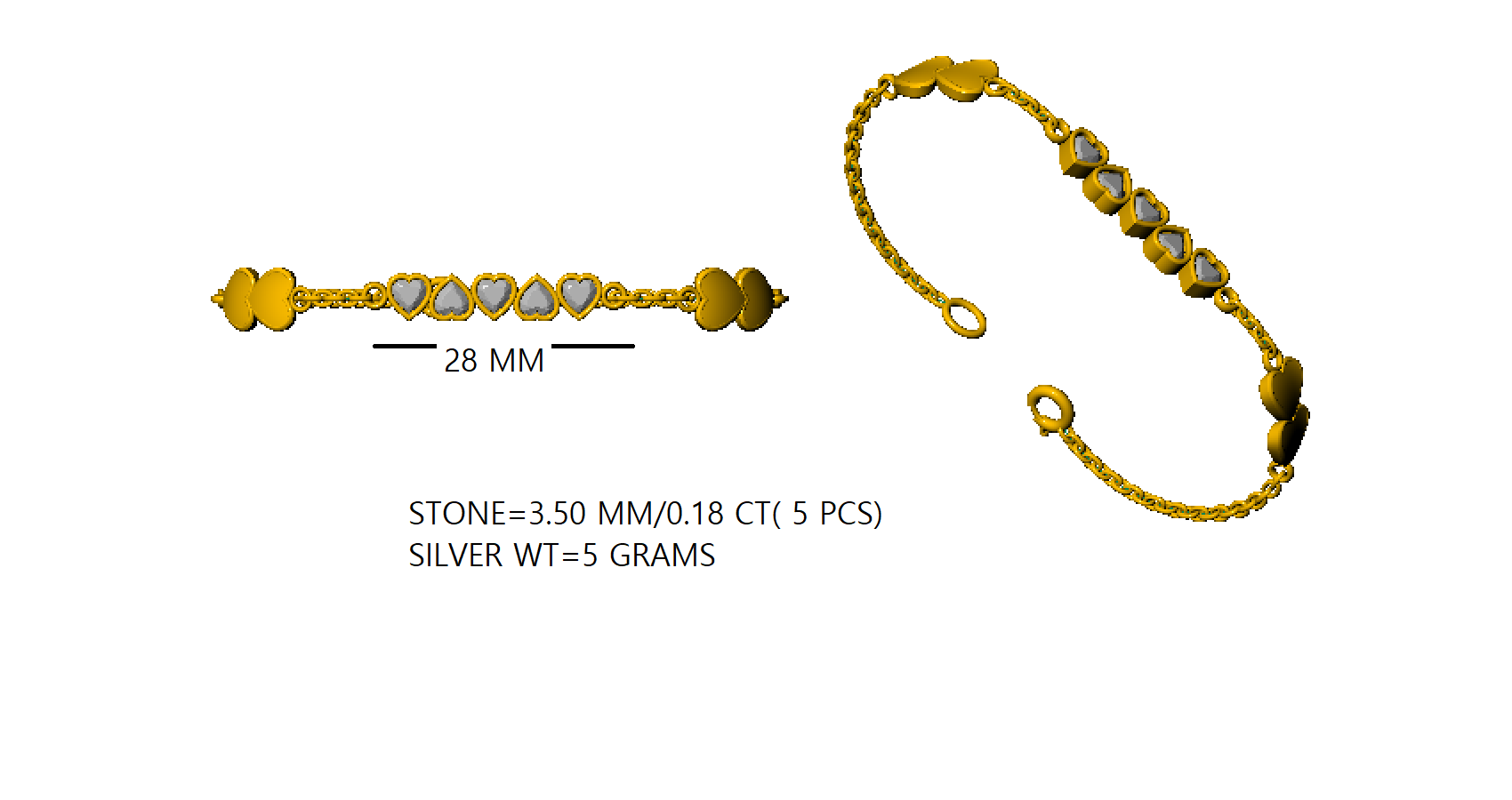 RKC Damen-Charm-Armband in Herzform, 925er-Sterlingsilber, 0,9 Karat Moissanit, 14 Karat Roségold vergoldet, Gewicht 5 g