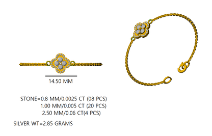 Bracciale da donna floreale in moissanite RKC in argento sterling 925 da 1,00 ct, placcato in oro giallo 14 carati, peso 2,85 ct