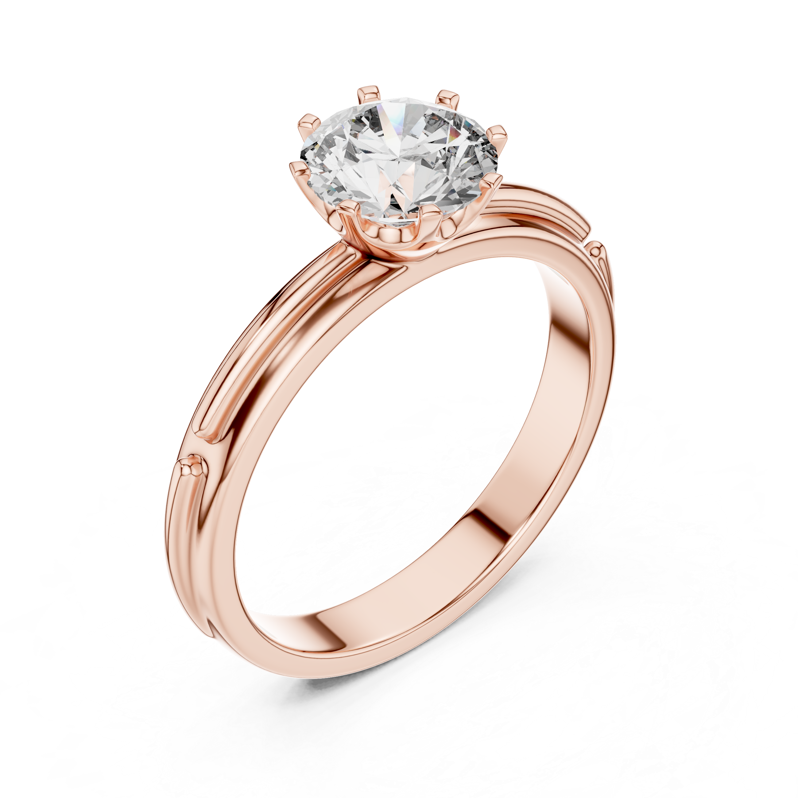 14k Gold Plated Classic Round-Cut Solitaire Engagement Ring 925 Silver