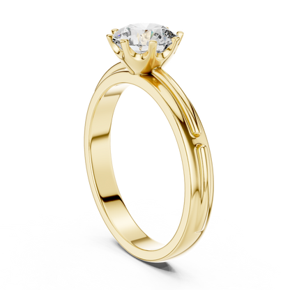 14k Gold Plated Classic Round-Cut Solitaire Engagement Ring 925 Silver