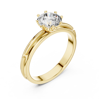 14k Gold Plated Classic Round-Cut Solitaire Engagement Ring 925 Silver