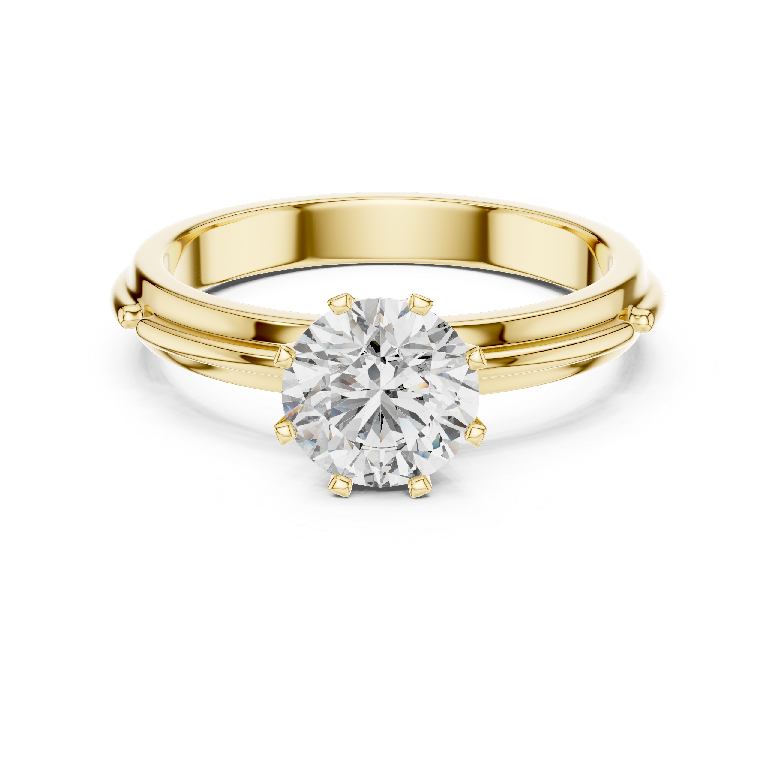 14k Gold Plated Classic Round-Cut Solitaire Engagement Ring 925 Silver