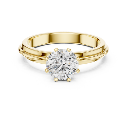 14k Gold Plated Classic Round-Cut Solitaire Engagement Ring 925 Silver