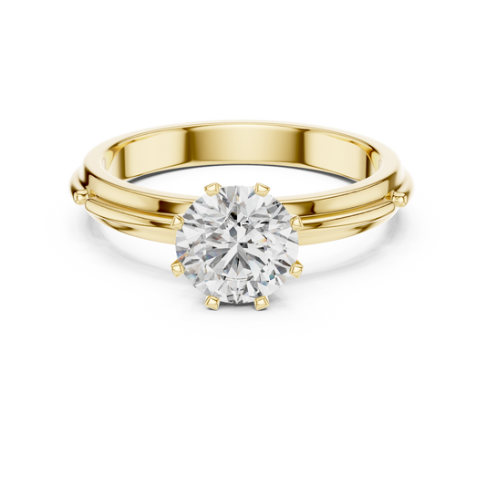 14k Gold Plated Classic Round-Cut Solitaire Engagement Ring 925 Silver