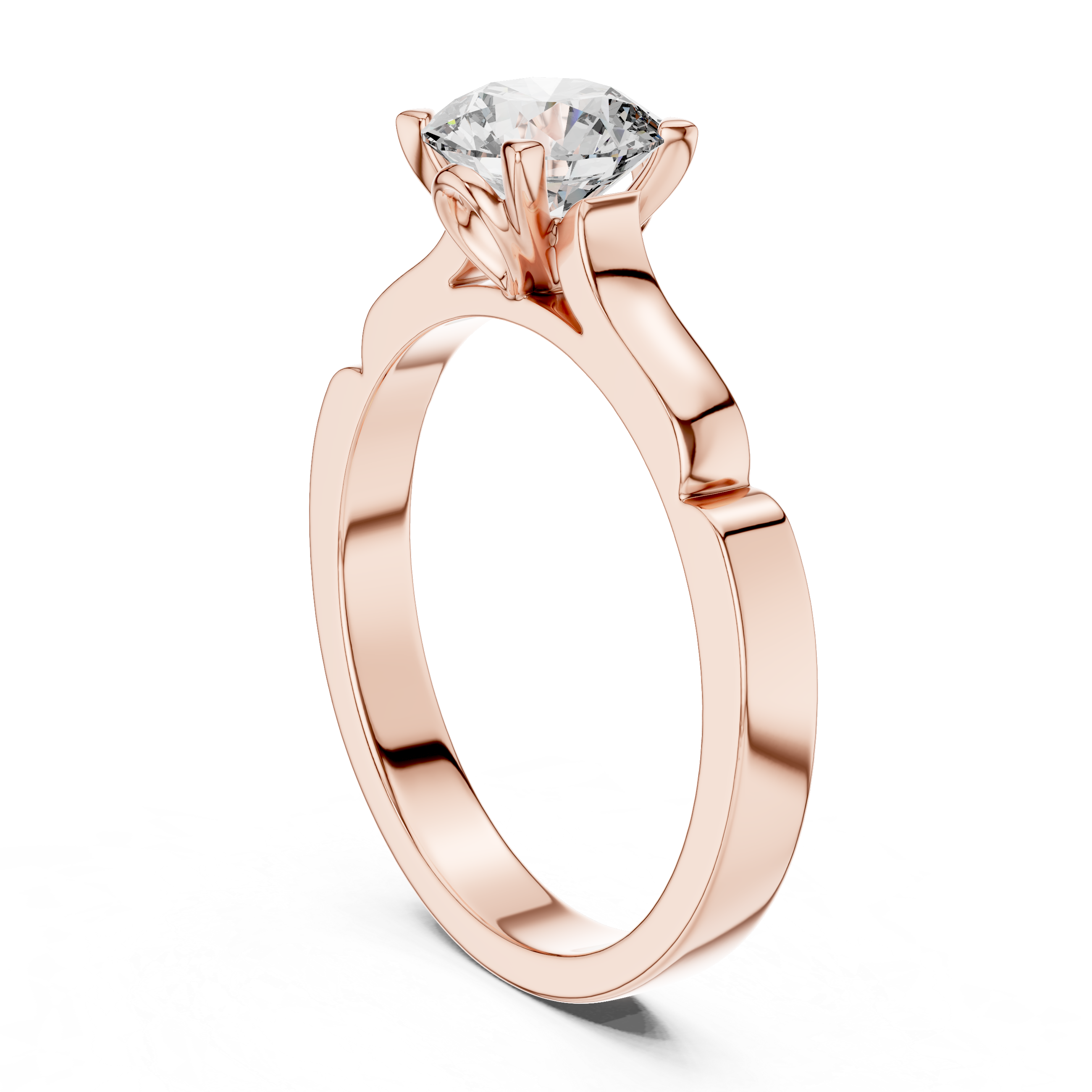 14K Gold Round Solitaire Moissanite Engagement Ring – Sculpted Design 925 Silver
