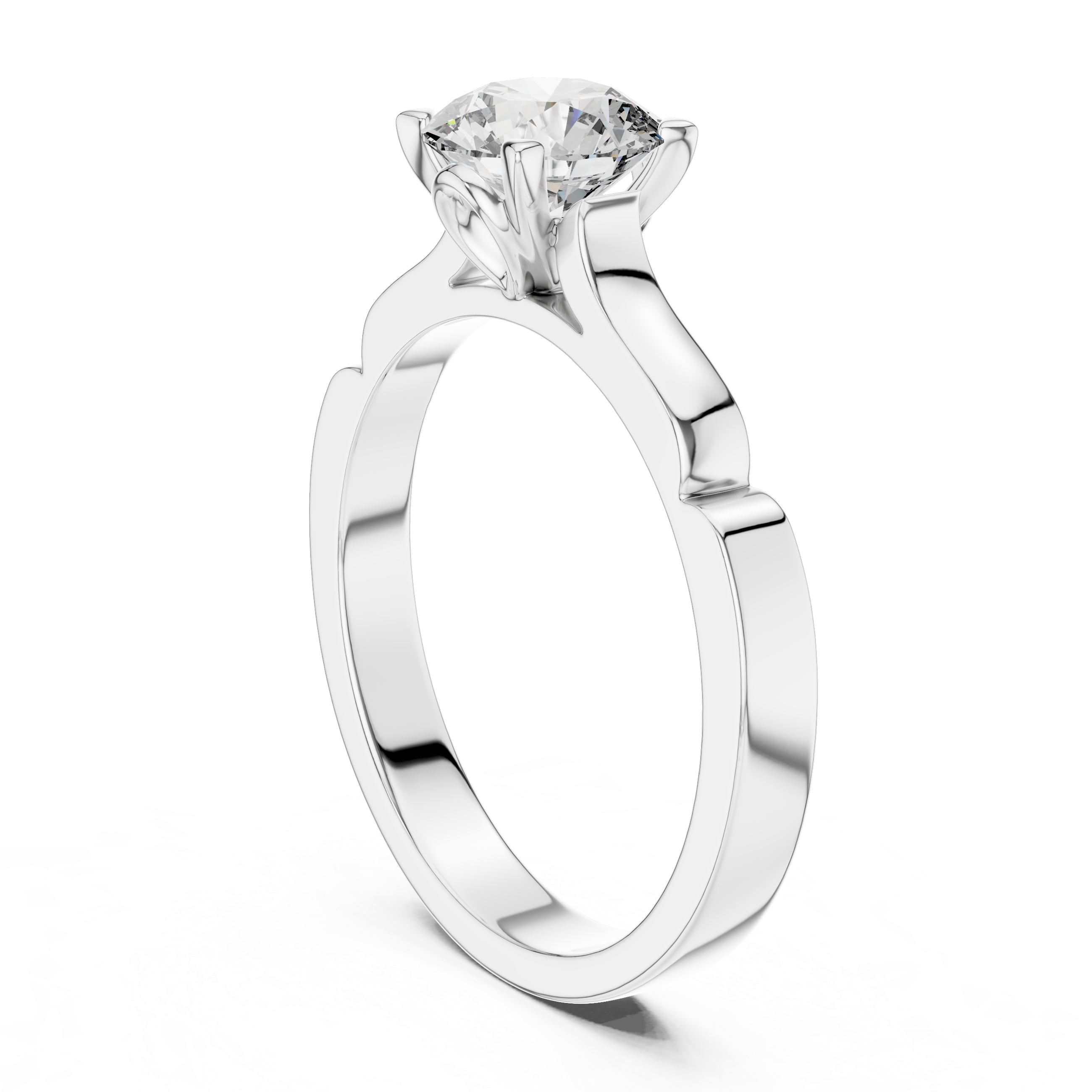 14K Gold Round Solitaire Moissanite Engagement Ring – Sculpted Design 925 Silver