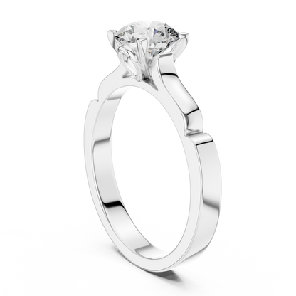 14K Gold Round Solitaire Moissanite Engagement Ring – Sculpted Design 925 Silver