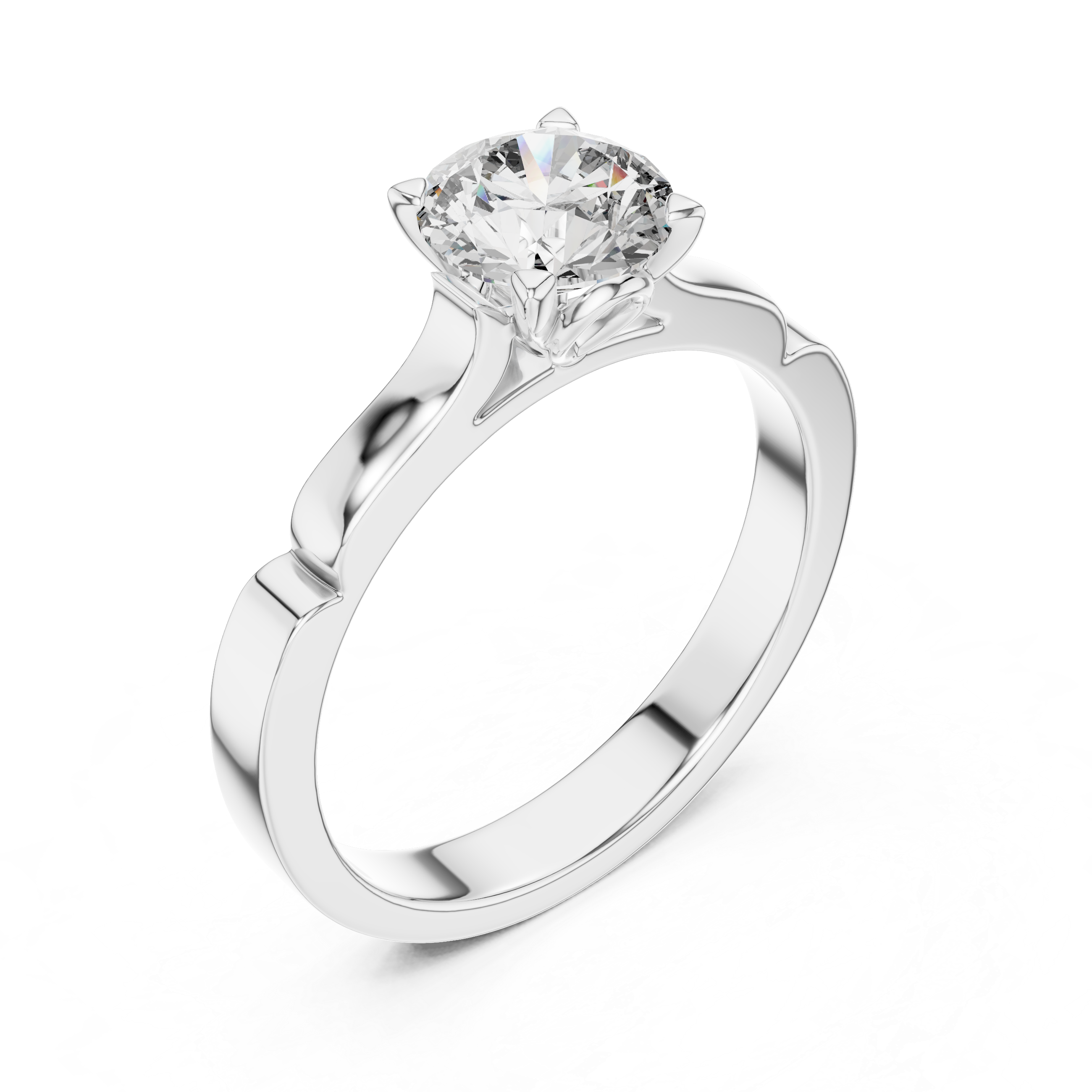 14K Gold Round Solitaire Moissanite Engagement Ring – Sculpted Design 925 Silver