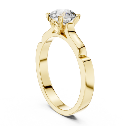 14K Gold Round Solitaire Moissanite Engagement Ring – Sculpted Design 925 Silver