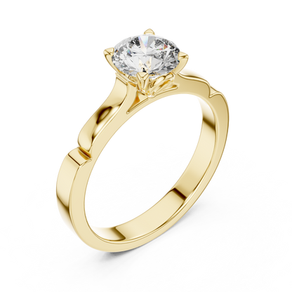 14K Gold Round Solitaire Moissanite Engagement Ring – Sculpted Design 925 Silver