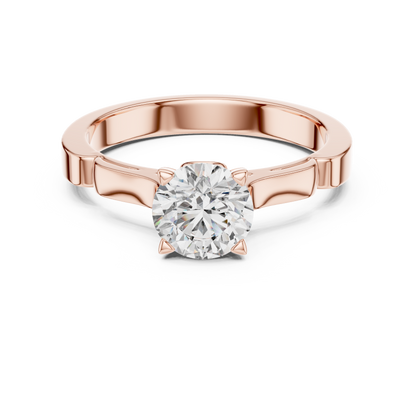 14K Gold Round Solitaire Moissanite Engagement Ring – Sculpted Design 925 Silver