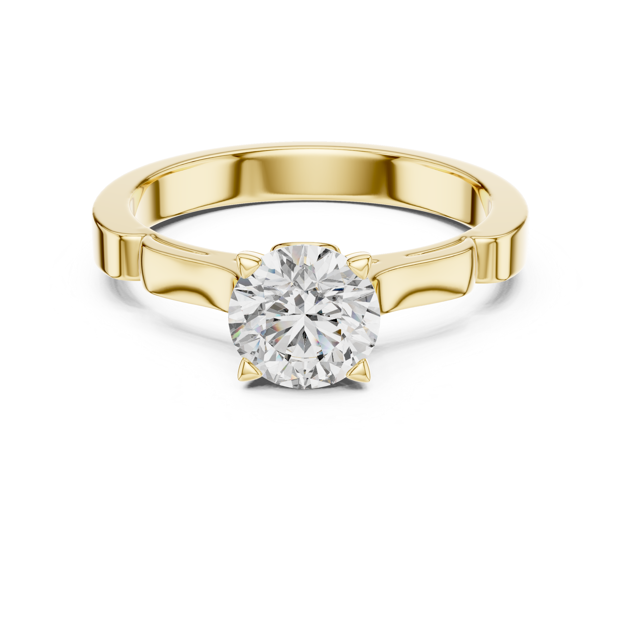 14K Gold Round Solitaire Moissanite Engagement Ring – Sculpted Design 925 Silver