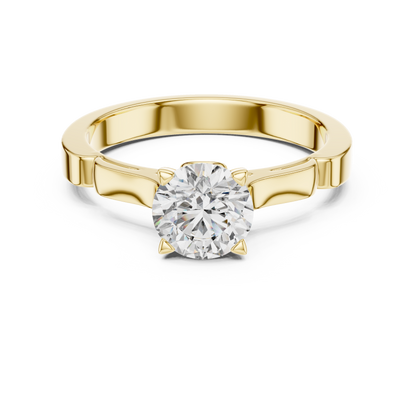 14K Gold Round Solitaire Moissanite Engagement Ring – Sculpted Design 925 Silver