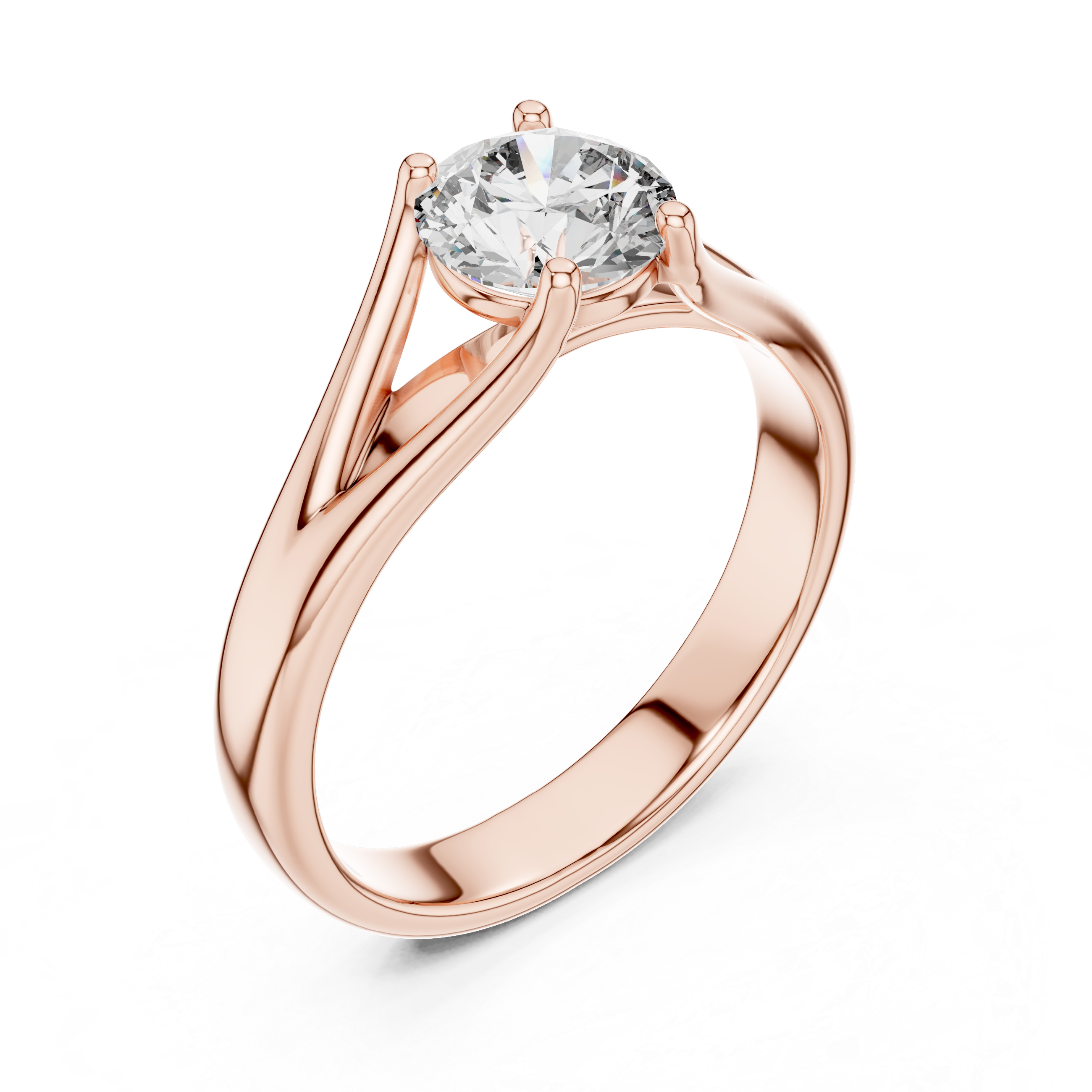925 Silver Round Moissanite Split-Shank Solitaire Engagement Ring 14K Gold Plated