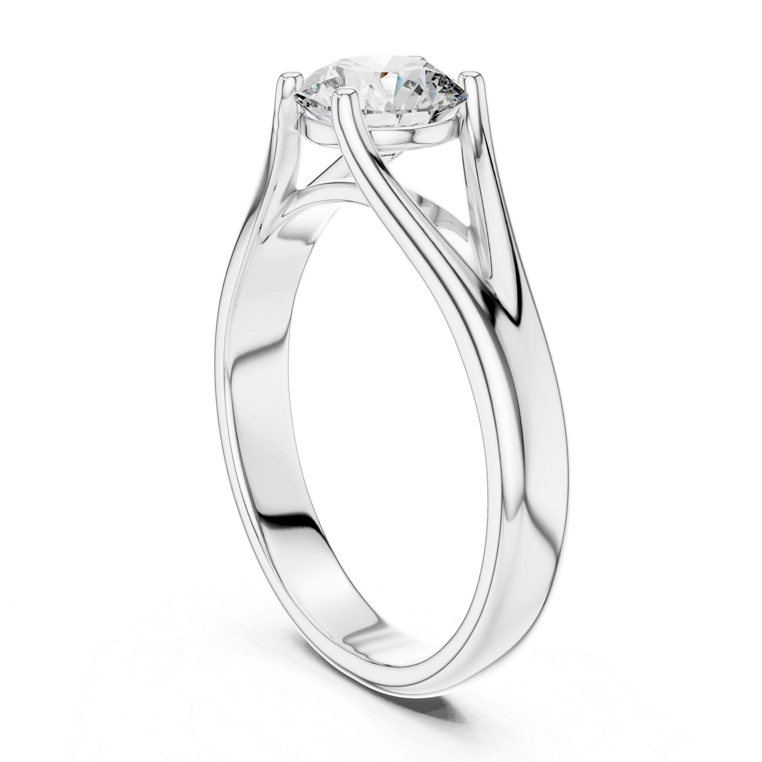 925 Silver Round Moissanite Split-Shank Solitaire Engagement Ring 14K Gold Plated