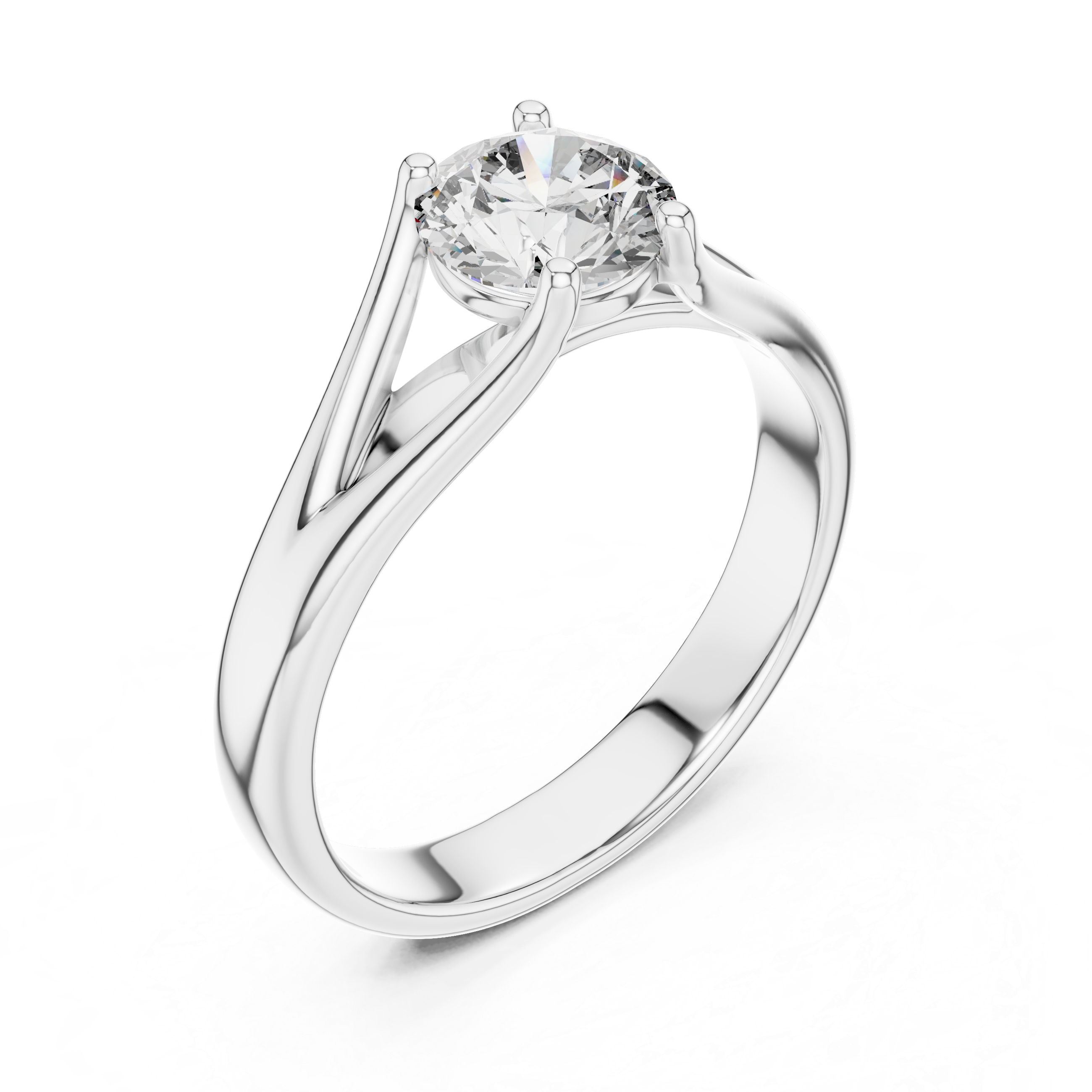 925 Silver Round Moissanite Split-Shank Solitaire Engagement Ring 14K Gold Plated
