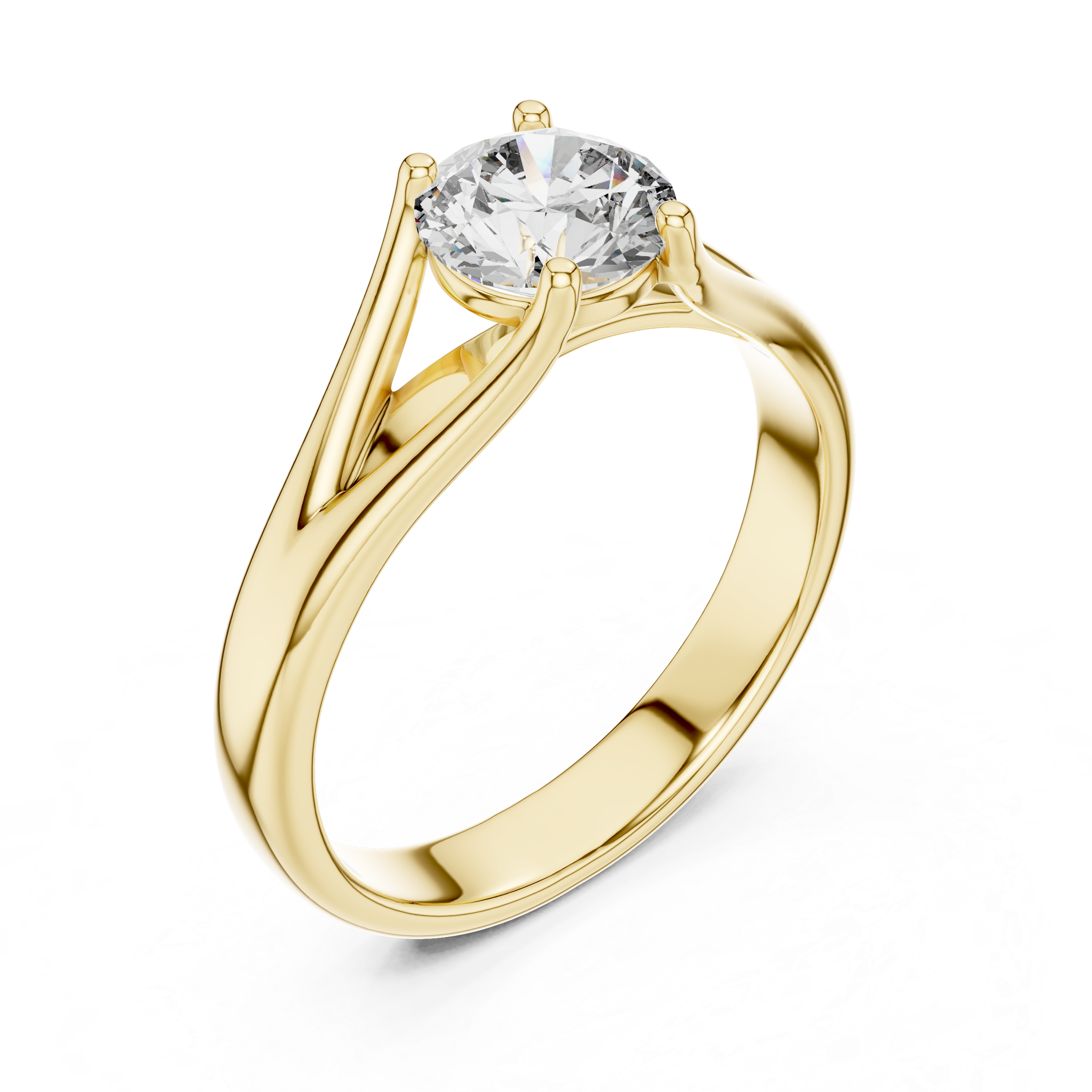 925 Silver Round Moissanite Split-Shank Solitaire Engagement Ring 14K Gold Plated