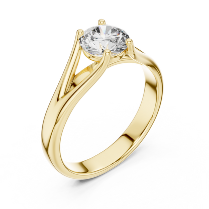 925 Silver Round Moissanite Split-Shank Solitaire Engagement Ring 14K Gold Plated