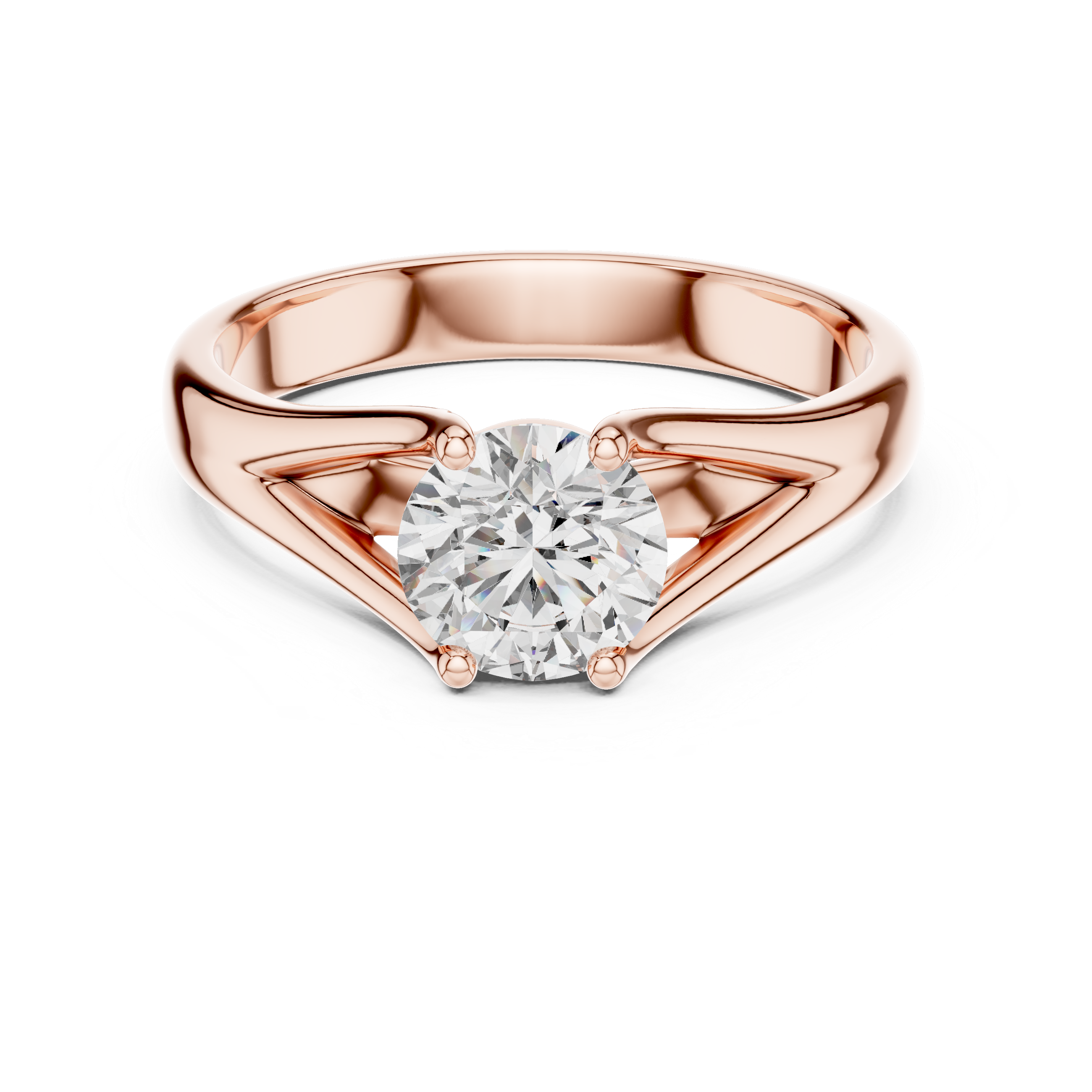 925 Silver Round Moissanite Split-Shank Solitaire Engagement Ring 14K Gold Plated