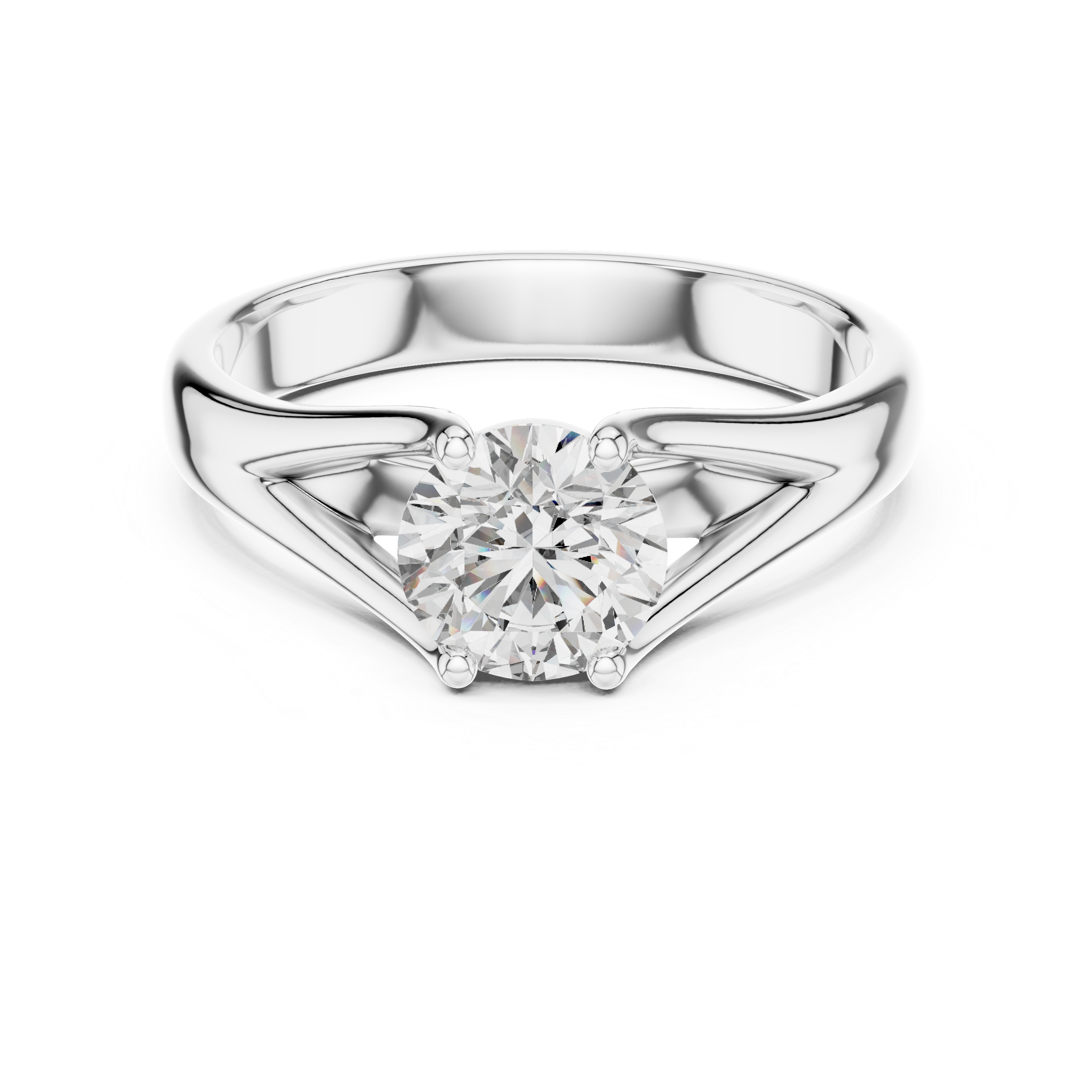 925 Silver Round Moissanite Split-Shank Solitaire Engagement Ring 14K Gold Plated