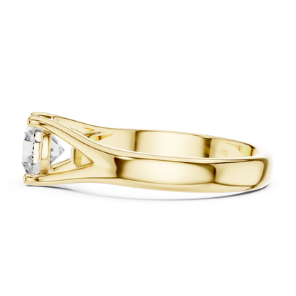 925 Silver Round Moissanite Split-Shank Solitaire Engagement Ring 14K Gold Plated