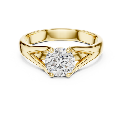 925 Silver Round Moissanite Split-Shank Solitaire Engagement Ring 14K Gold Plated
