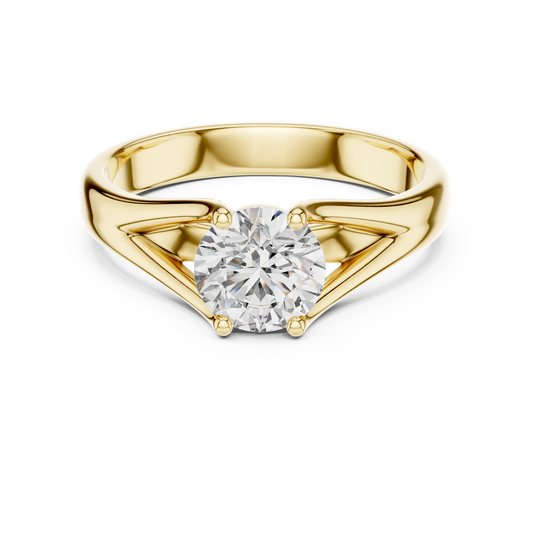 925 Silver Round Moissanite Split-Shank Solitaire Engagement Ring 14K Gold Plated