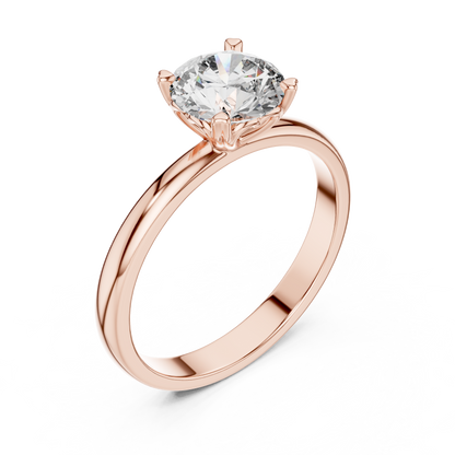 14K Gold Round Brilliant Solitaire Engagement Ring – Classic Four-Prong Setting 925 Silver