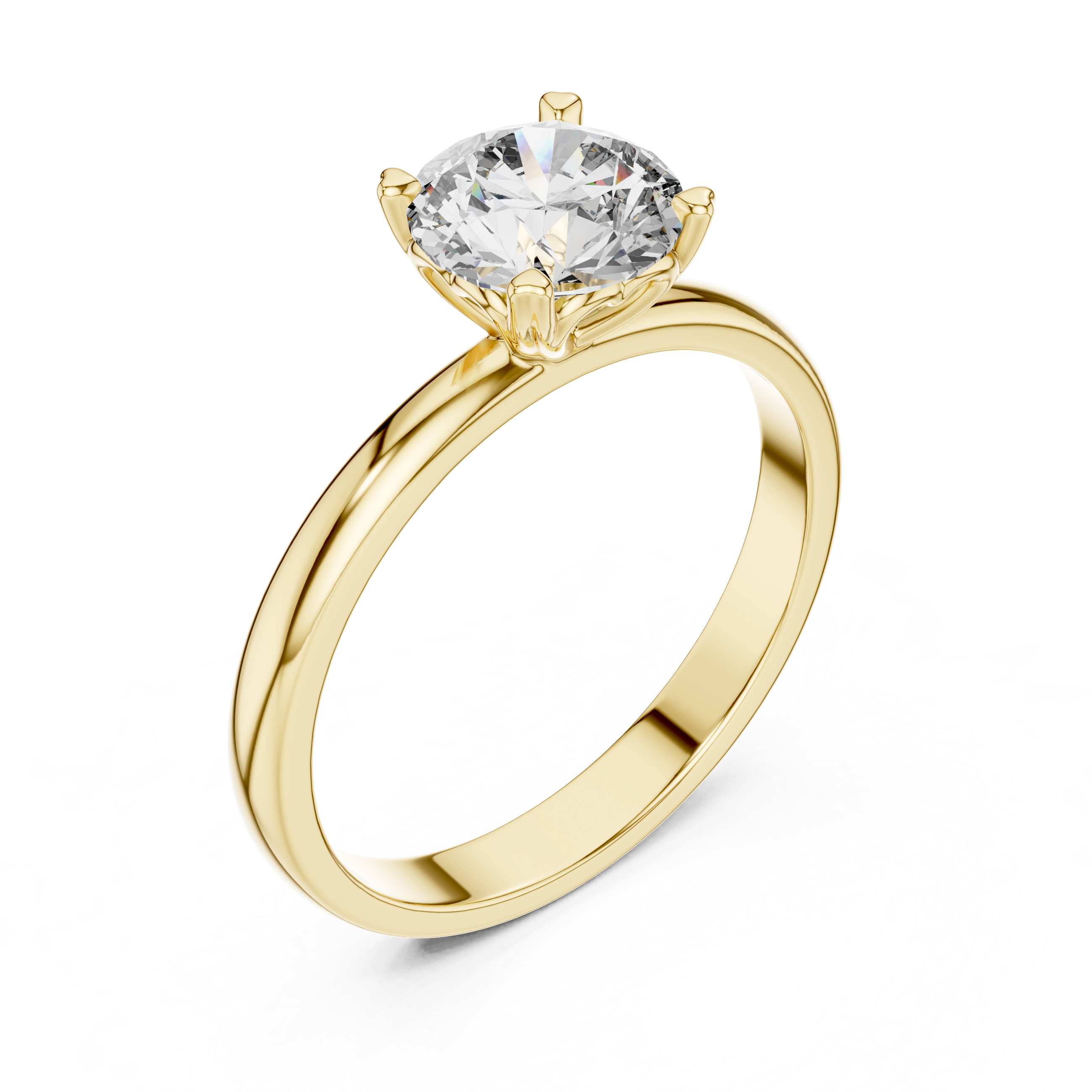 14K Gold Round Brilliant Solitaire Engagement Ring – Classic Four-Prong Setting 925 Silver