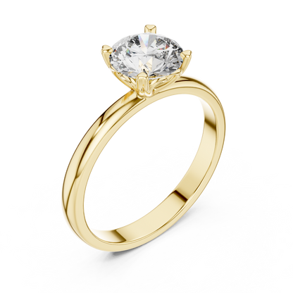 14K Gold Round Brilliant Solitaire Engagement Ring – Classic Four-Prong Setting 925 Silver
