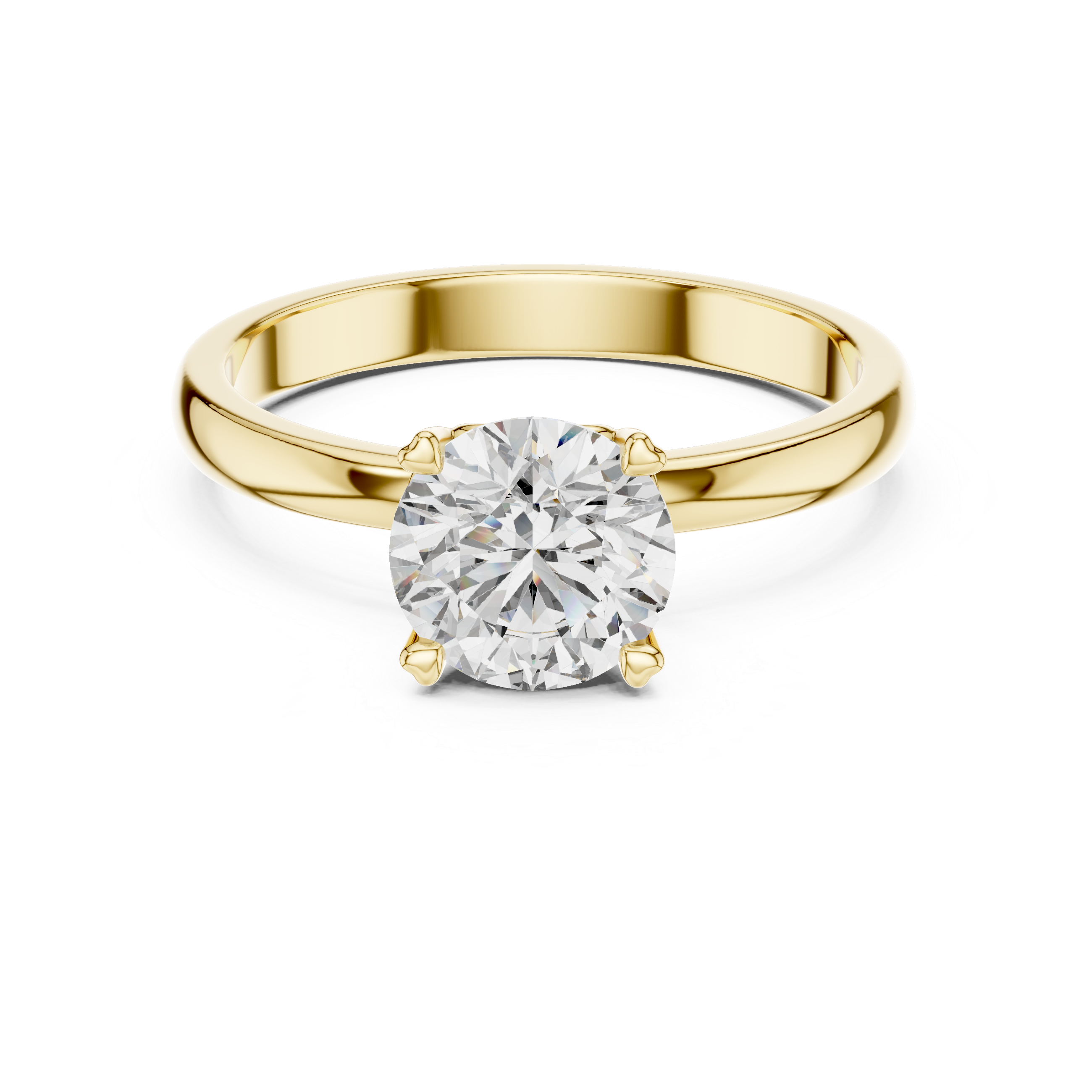 14K Gold Round Brilliant Solitaire Engagement Ring – Classic Four-Prong Setting 925 Silver