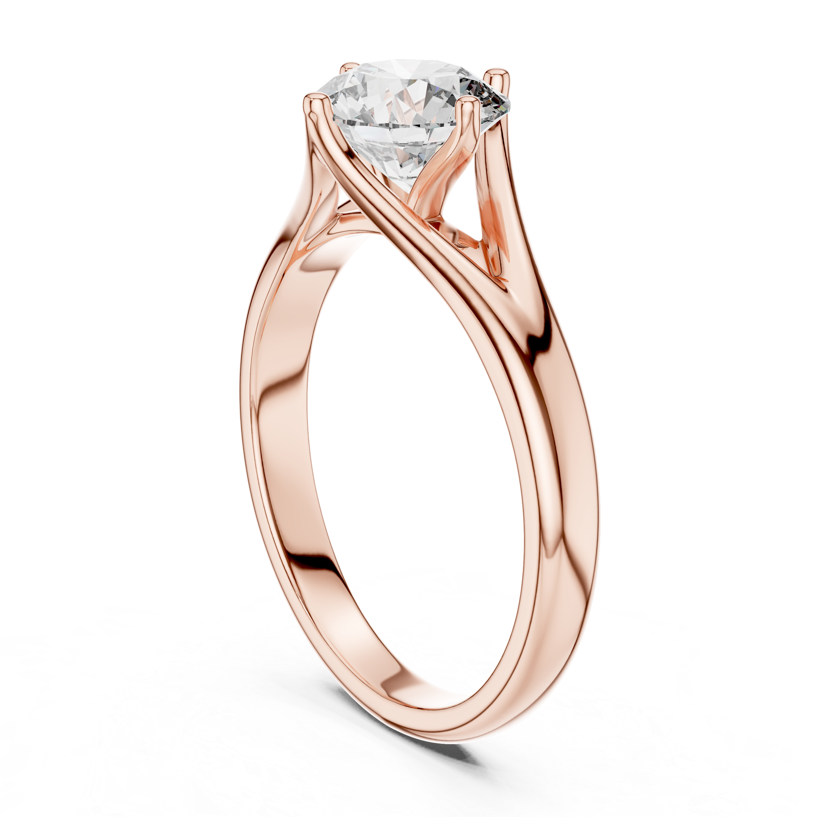 925 Silver Round Moissanite Split-Shank Solitaire Engagement Ring 14K Gold Plated