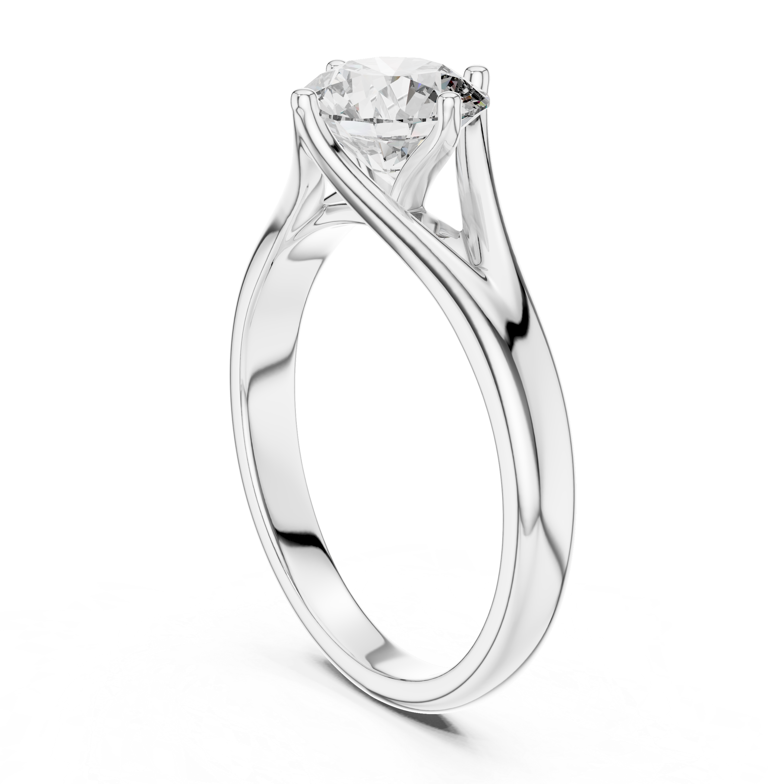 925 Silver Round Moissanite Split-Shank Solitaire Engagement Ring 14K Gold Plated