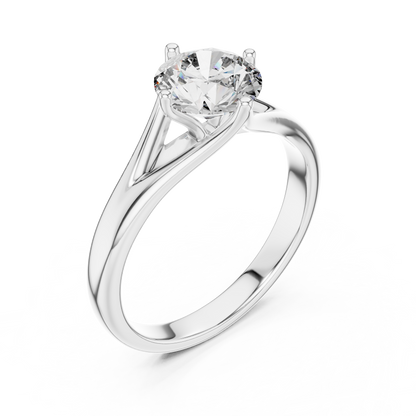 925 Silver Round Moissanite Split-Shank Solitaire Engagement Ring 14K Gold Plated
