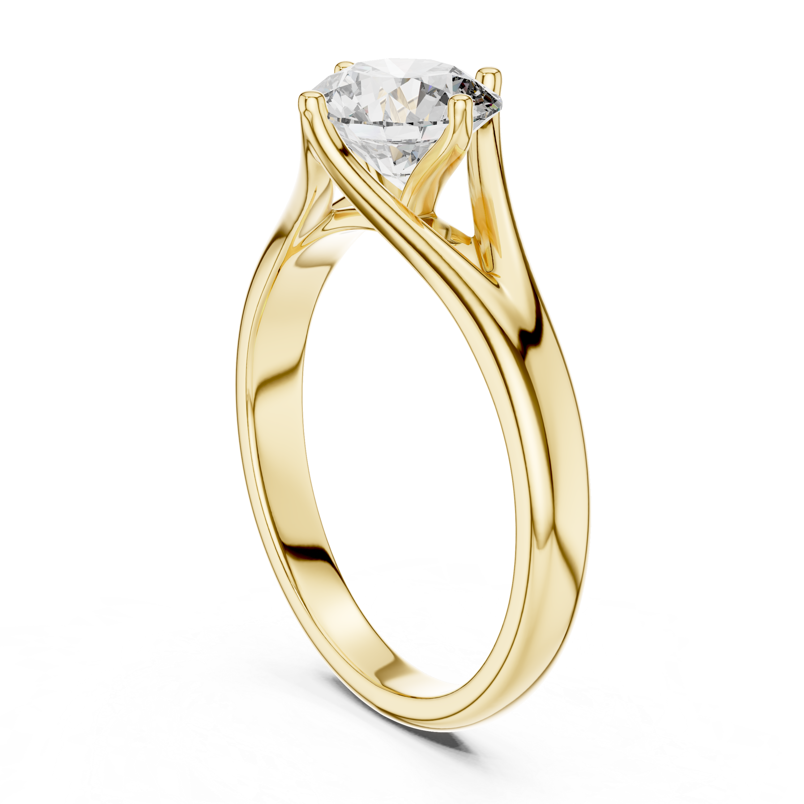 925 Silver Round Moissanite Split-Shank Solitaire Engagement Ring 14K Gold Plated