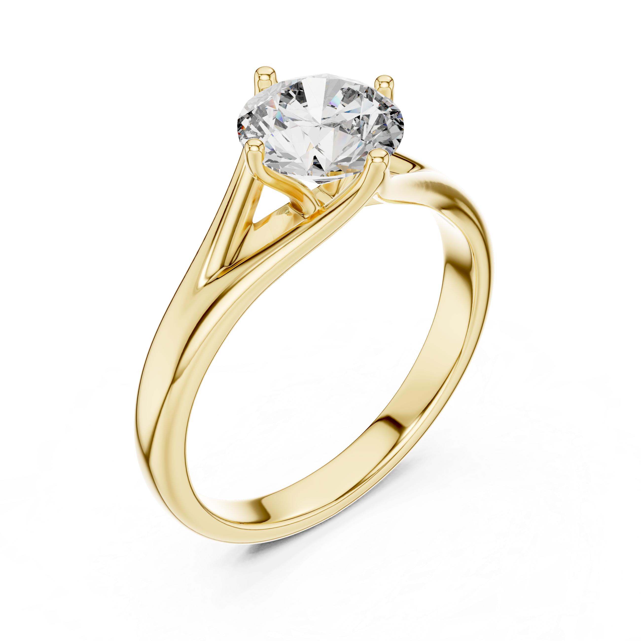 925 Silver Round Moissanite Split-Shank Solitaire Engagement Ring 14K Gold Plated