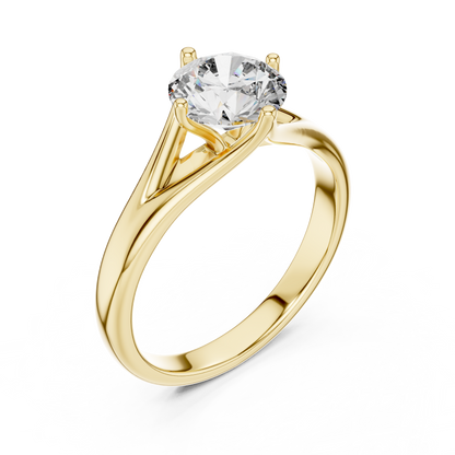 925 Silver Round Moissanite Split-Shank Solitaire Engagement Ring 14K Gold Plated